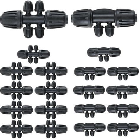 Lot de 20 robinets d'irrigation goutte à goutte 1/2" à 1/4" pour 16 mm (10 pièces Barbed Tee 4 voies + 10 pièces Barbed Tee 6 voies) (1/5)