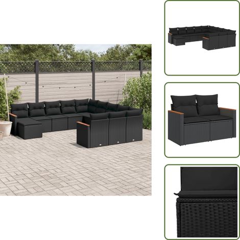 Salon de jardin 12 pcs avec coussins noir résine tressée - Salon De Jardin - Mobilier Extérieur - Set Salon - Résine Tressée - Rotin Synthétique (1/5)