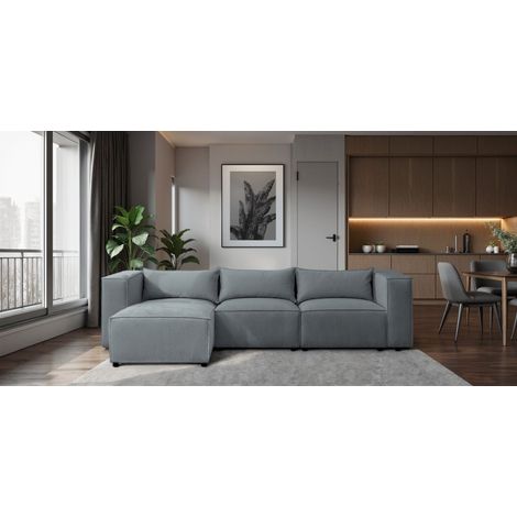 Ecksofa Designersofa NEVIO in Stoff Lincoln Graublau Ottomane Links