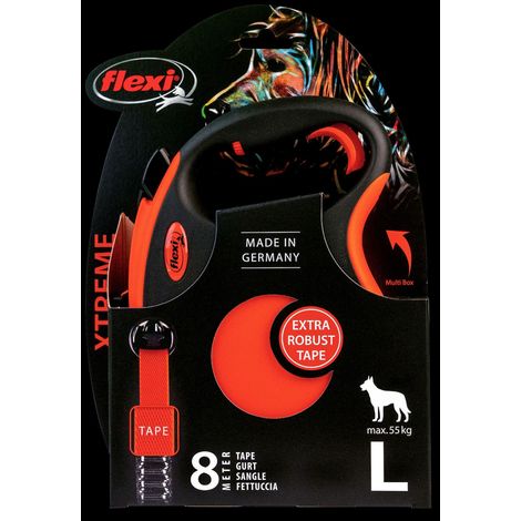 FLEXI XTREME L Leine, 8 m Gurtband, bis 55 kg, orange