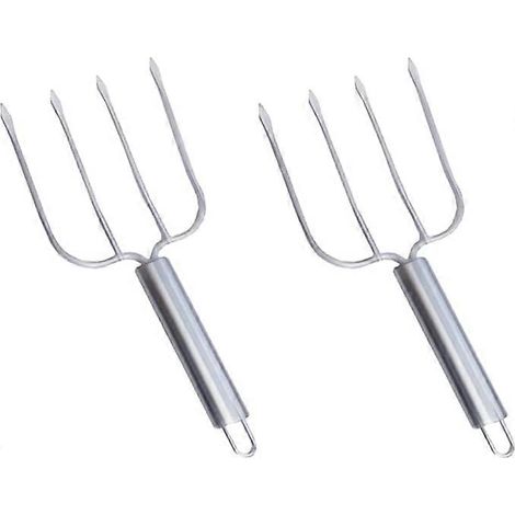 Ensemble de 2 fourchettes à dinde en acier inoxydable à quatre dents pour la viande, permettant de transférer facilement le poulet ou le jambon. (1/5)