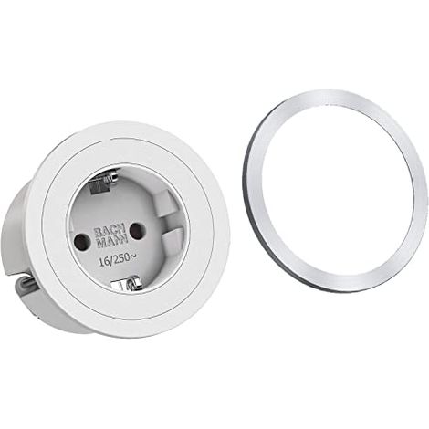 PRISE PIX 1 SCHUKO BLANC + ANNEAU DÉCORATIF EFFET ACIER INOXYDABLE ET BLANC BACHMANN 926.301