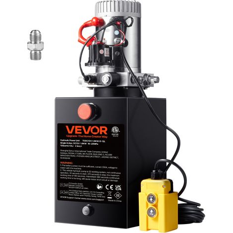 Pompe Hydraulique DC 12 V 11 L Groupe Hydraulique Simple Effet Débit d'Huile 3,44 L/min Max. Pression de Décharge 22 MPa pour Camion à Benne Basculante Nacelle Élévatrice Remorque Levage Bennage (1/5)