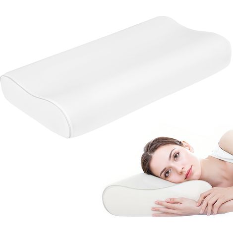 Cuscino cervicale in schiuma viscoelastica con design ergonomico e doppia altezza per dormire sia sul fianco che sulla schiena.