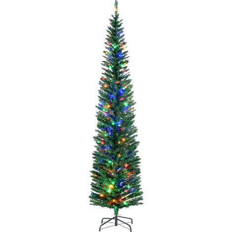 7.5' Artificial Prelit Christmas Trees Holiday Décor Colourful LED Lights, Pencil Shape, Steel Base (1/5)