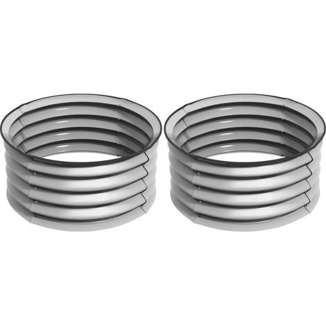 Set di 2 Letti per Orto Rialzati con Fondo Aperto Ø60x30 cm in Acciaio Galvanizzato Argento (1/5)