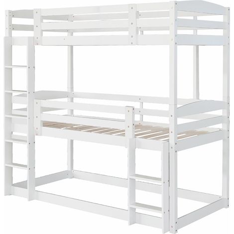 Kinder-Etagenbett aus Kiefernholz und MDF 90 x 200 cm Weiß Dreifachbett (1/5)
