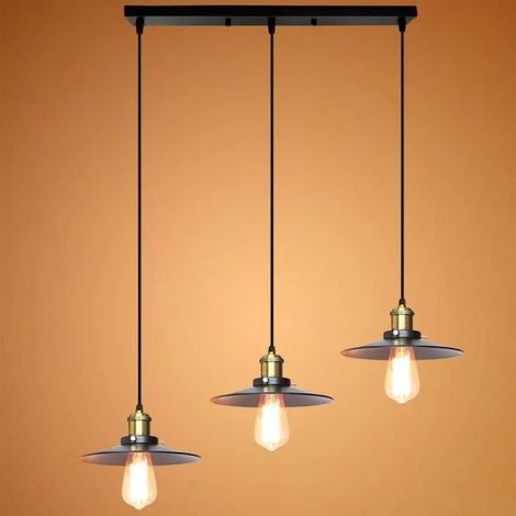 3 Lampes Suspensions Industrielle en Métal E27 Plafonnier Luminaire Ajustable Vintage pour Salon Chambre Cuisine (1/4)