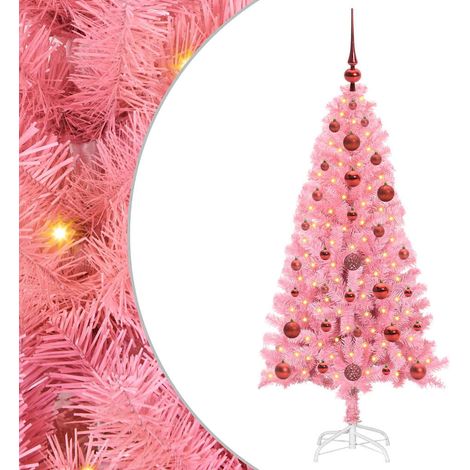 Sapin de Noël  Arbre de Noël avec 150 LED avec support Rose 120 cm PVC (1/5)