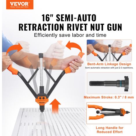 Riveteuse Manuelle pour Écrou à Sertir 41 cm Pince à Insert Fileté avec 13 Mandrins 186 Écrous de 13 Tailles Outil à Riveter Dérive… (1/5)