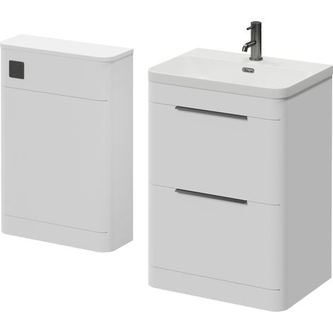 Oslo Gloss White 1150mm Vanity Unit Toilet Suite with Fina Basin - 1150mm - Gunmetal Grey 300mm Finger PullWithout Jubilee Toilet Pan