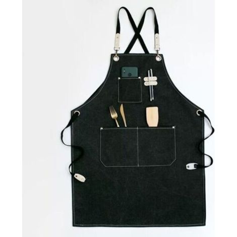 Tablier de cow-boy de haute qualité avec poches pour coiffeur, Tablier de travail multifonction en toile cirée imperméable, peintre, jardinier, styliste de coiffure pour femme et homme,noir (1/4)