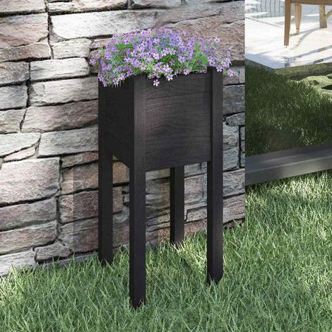 vidaXL Jardinera de madera maciza de pino negro 31x31x70 cm (1/4)