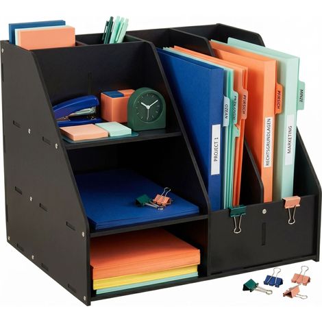 A4 Schreibtisch-Organizer mit Fächern – Schwarzes MDF (1/5)