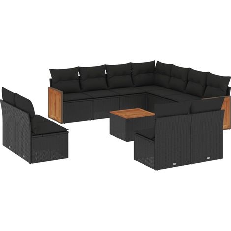 Salon de jardin 12 pcs avec coussins noir résine tressée (1/5)