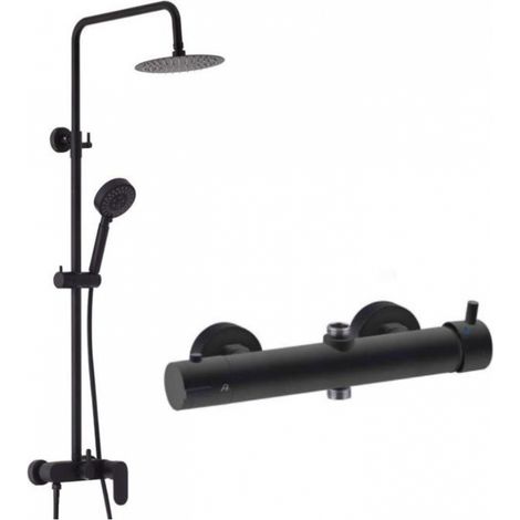 Asta Saliscendi con soffione e Doccetta Fusion Round con Miscelatore Meccanico 2 - Finitura Nero