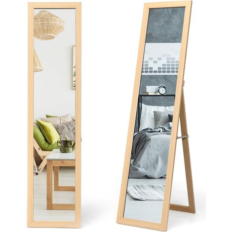 2 in 1 ganzkorperspiegel standspiegel und wandspiegel mit holzrahmen 37 x 155 cm natur
