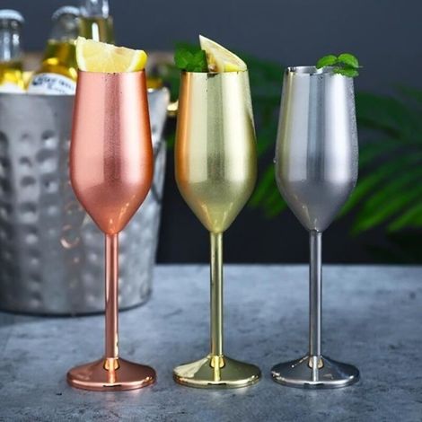 Copas de champán metálicas, de acero inoable, para bar doméstico (oro rosa, 220 ml) (1/4)