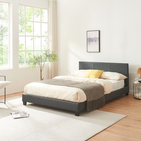 Letto Francese a Testiera Alta 140x200 cm Rivestimento in Similpelle Grigio Scuro Corium (1/5)