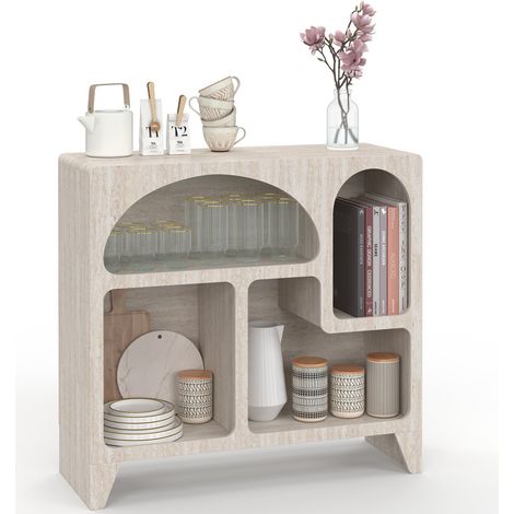Buffet organique 80 cm ALESIA 4 niches meuble de rangement effet travertin (1/5)