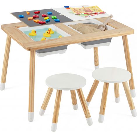 Éveil Créatif Table d'Activité Enfant en Bois avec Plateau Réversible Ardoise et Bacs Pliables pour Tout-Petits (1/5)