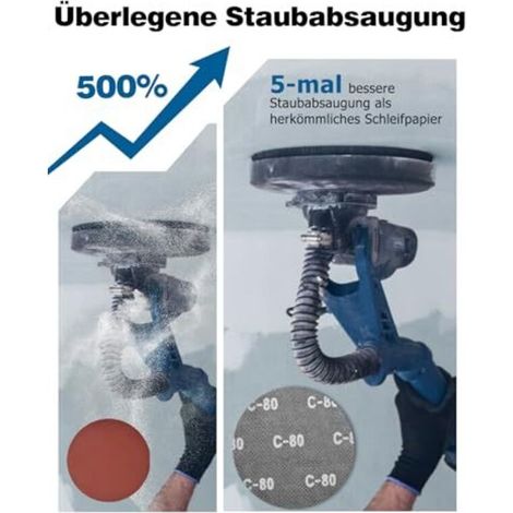 Tamis abrasif auto-agrippant Ø 225 mm, 15 pièces, grains 80, 100 et 120, pour ponceuses à plafond, ponceuses à plaques de plâtre et ponceuses à long manche. (1/4)