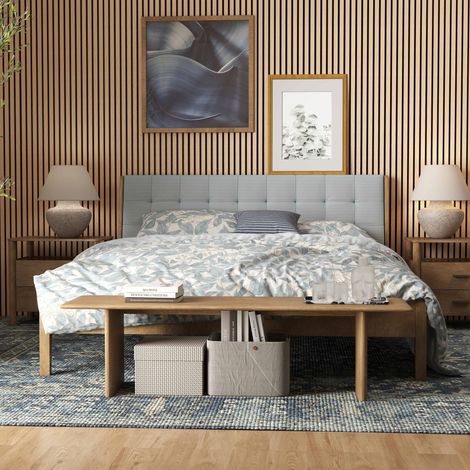 Lot de 2 Panneaux Muraux Décoratifs Acoustiques Bois MDF 260x30cm Chêne foncé AntiBruit, Facile à Poser