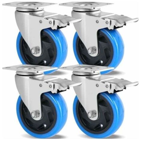 Lot de 4 Roulettes Pivotantes, Roulettes 100mm pour Meubles, Jusqu'à 600KG, Roulettes Charge Lourde avec Frein, Rotation à 360°, Roulettes Caoutchouc (1/4)