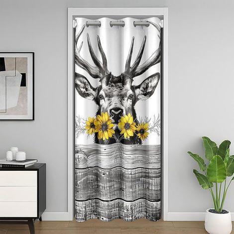 Cerf de Prunier Rideau Occultant Vie Privée Gris Blanc Rideau de Porte Garçon Fille Adolescent Jaune Tournesol Rideau de Porte Rustique Ferme Style Chambre Séparation Rideaux Décor de Chambre,86x203 - (1/5)