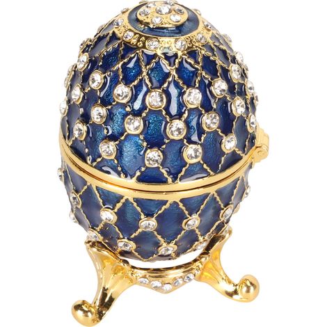 Boîte à bijoux œuf en alliage de zinc, strass scintillants, élégante et raffinée, coffret métallique de rangement pour bureau et famille, bleu (1/5)
