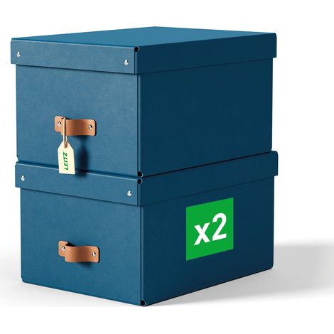 Boîtes de rangement format moyen avec couvercle : 2 boîtes solides, boîtes empilables 17L pour maison, bureau (27x37x20cm, bleu), compatibles avec étagères, meubles cubiques (1/5)