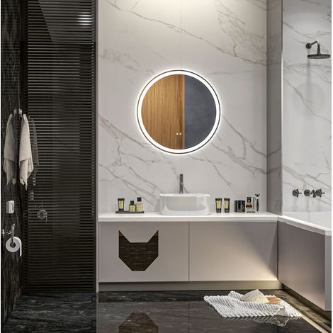 Espejo LED redondo de baño Ø60 cm de aluminio blanco con memoria y antivaho - MEUBLIV (1/5)