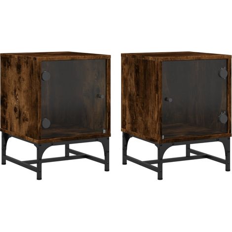 Set di 2 comodini con ante in vetro 35 x 37 x 50 cm in legno ingegnerizzato marrone, vetro e acciaio DEC035976
