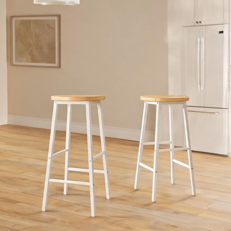 Tabourets de bar en MDF et métal blanc lot de 2 hauteur 63 cm (1/5)