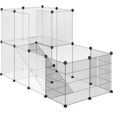 Parc 27 panneaux transparent personnalisable pour cochons d'Inde et lapins, 140x70x90 cm, espace jeu modulable sécurisé
