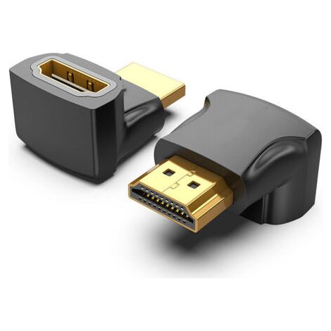 HDMI Adaptateur d'angle 90° HDMI 2 Pièces en Set - HDMI Type A Femelle et Mâle - 4K Ultra HD UHD 3D Full HD 1080p HDR Arc Highspeed avec Ethernet (1/4)