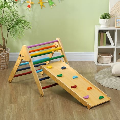 3-in-1 Kletterdreieck aus Holz mit Rampe zum Rutschen oder Klettern, 147 x 64,5 x 63 cm, mehrfarbig