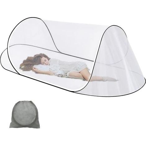200 x 80 x 56cm Moustiquaire Lit Pliable, Tente Moustiquaire Pop Up Portable, Filet Moustiques pour Lit Simple, Outils Anti-Moustiques Ultra Légère pour Familial, Voyage, Camping (Blanc) (1/5)