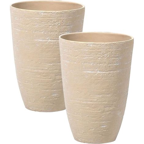 Conjunto de 2 macetas de mezcla de piedra beige arena 35 cm exterior Camia
