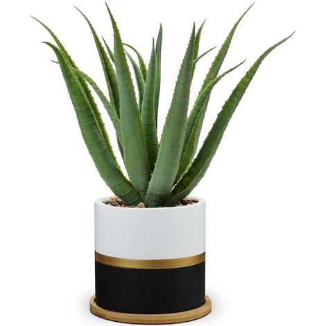 Plante artificielle en pot - Aloe vera artificielle dans un pot en céramique - Plantes artificielles en plastique - Décoration de plante pour salon, balcon, chambre à coucher, salle de bain (1/5)