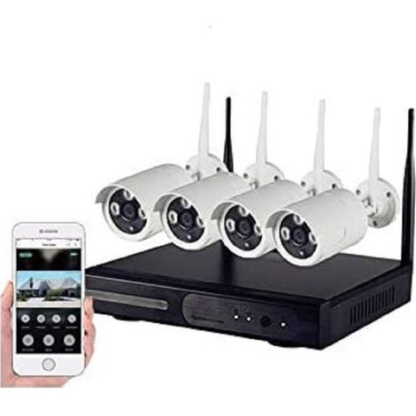 Kit De Surveillance Vidéo Avec 4 Caméras Nvr Lan Sans Fil Full Hd Wifi Cw567
