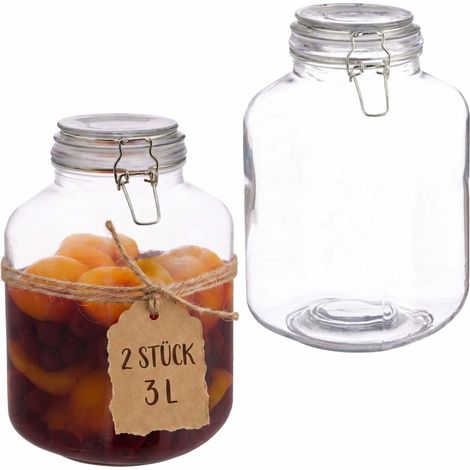 Relaxdays Einmachgläser, 2er Set, 3 l, Deckel mit Bügelverschluss, Einkochen, Aufbewahren, Vorratsgläser, transparent (1/5)