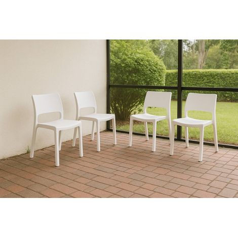 Dmora - Conjunto de 4 sillas de exterior Tropea, Asiento de jardín, Para interior o exterior, Apilables, Fabricado en Italia, 50x51 h82 cm, Blanco (1/3)