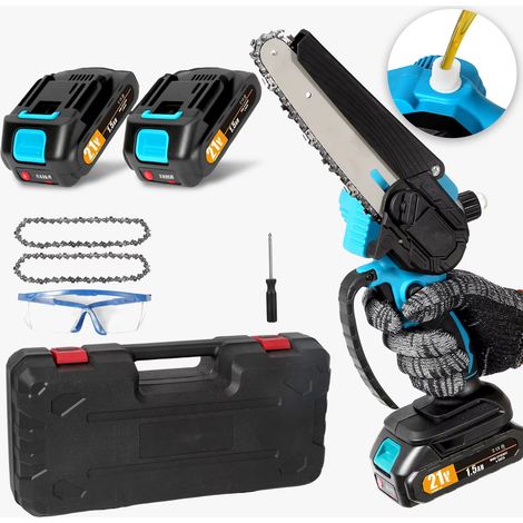 Mini tronçonneuse électrique 6 pouces avec 2×21V batteries, scie à chaîne portable avec lubrification automatique pour élagage et jardin