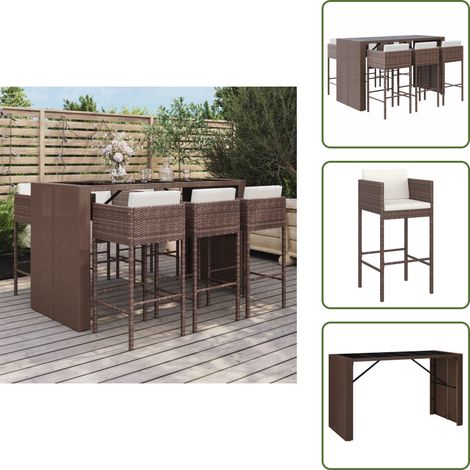 Cuscini da bar - vidaXL Set Bar da Giardino 7 pz con Cuscini in Polyrattan Marrone - Rattan