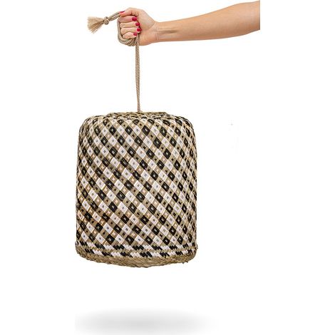 BENIRRÁS ø35x35 cm Lámpara colgante con luz LED cálida y batería recargable. Fabricada en España a partir de fibras naturales (1/4)