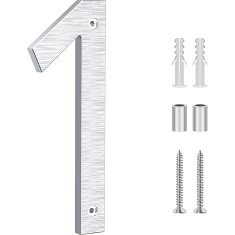numéro de maison exterieur argenté 20 cm – En aluminium massif avec finition brossée, fixation par vis avec effet 3D flottant, résistant aux intempéries, Pour façade, mur, portail, garage (1) (1/5)