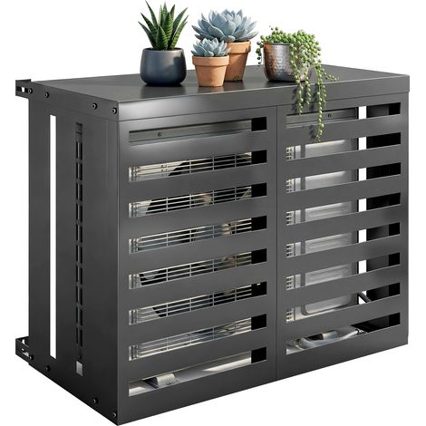 Gaine de protection pour climatiseur extérieur en acier galvanisé, gris foncé, clôture à lattes pour jardin