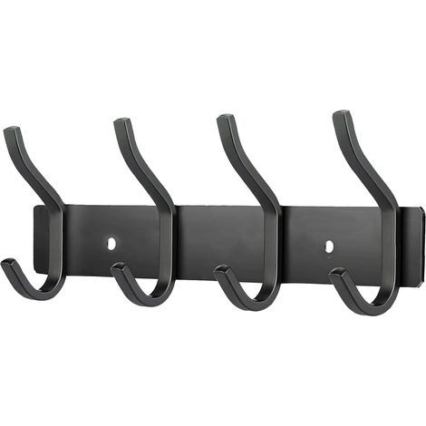 CCYKXA Wall-Mounted Coat Rack with 4 Hooks, Stainless Steel Wall-Mounted Coat Hooks for Towels (Matte Black, 4 Hooks) (1/5)