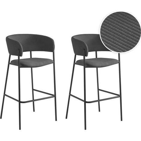 Lot de 2 tabourets de bar BOLD en velours côtelé avec pieds noirs - Gris foncé (1/5)